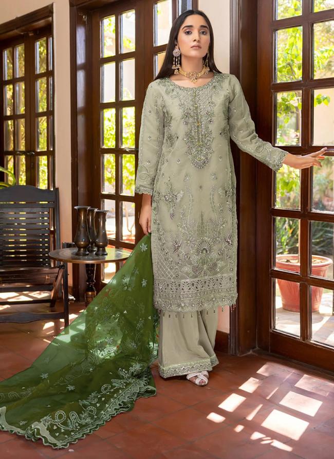 Organza Pista Green Festival Wear Embroidery Work Readymade Pakistani Salwar Suit